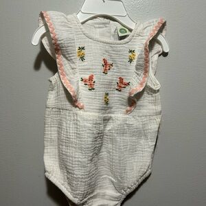 Little Me Gauze Baby Romper with Floral Embroidery and Headband 9m NWT